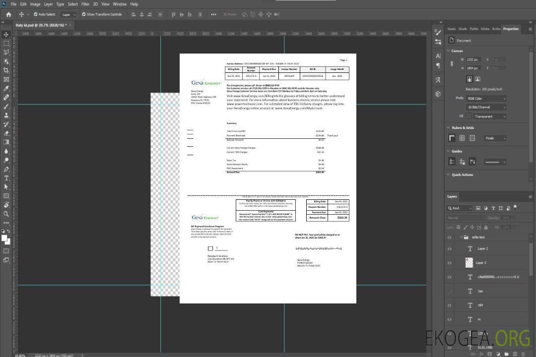 Modèle de facture de services publics d'entreprise USA Texas Gexa Energy aux formats Word template